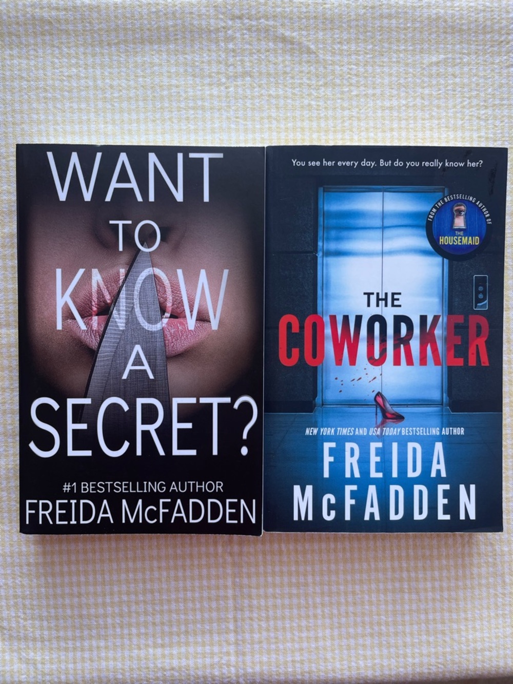 “Want To Know A Secret” and “The Coworker” by Frieda McFadden paperback